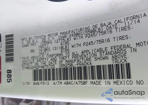 2015 Toyota Tacoma Base V6 from USA, damaged, VIN 3TMMU4FN2FM075725